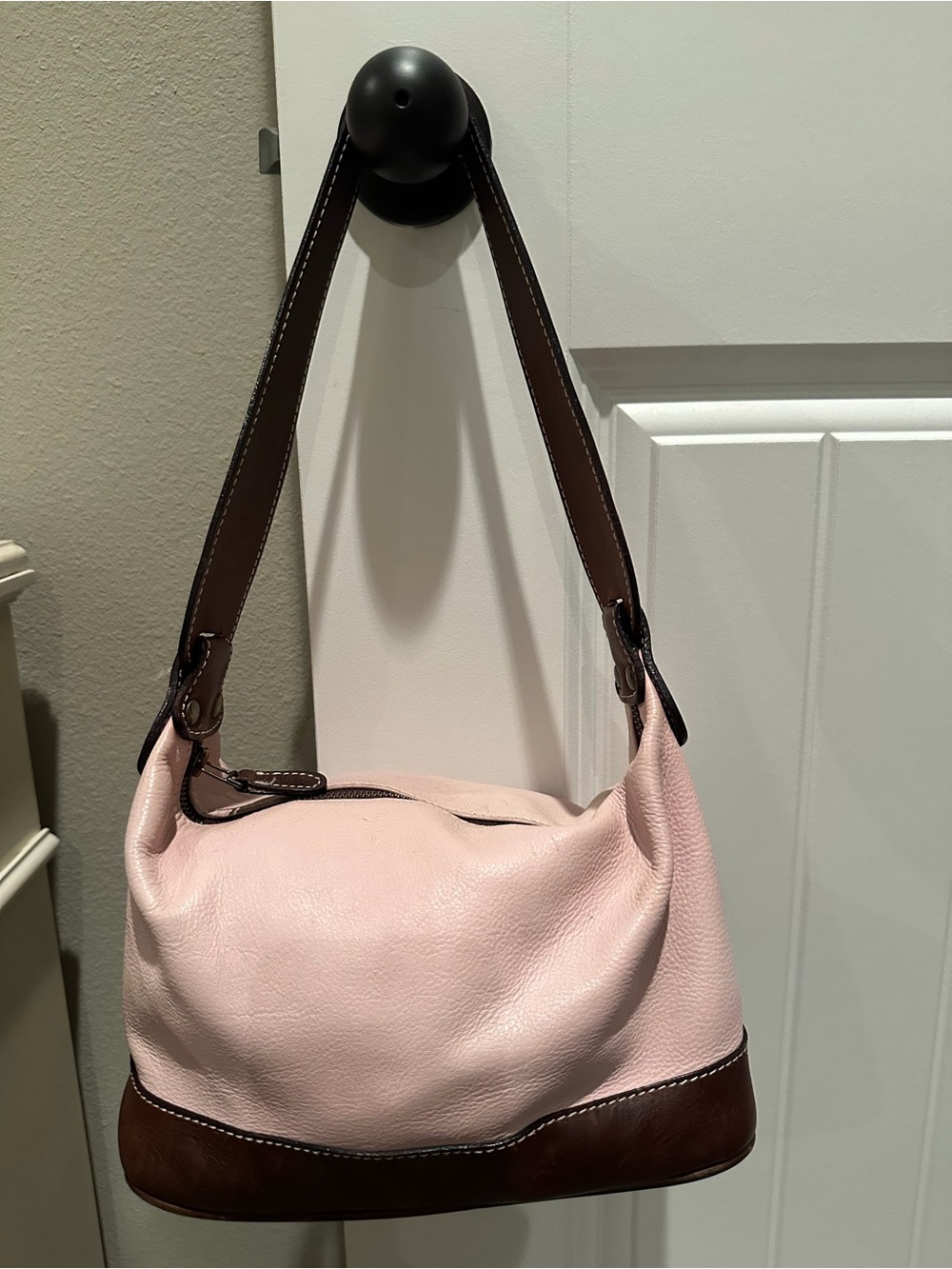 J. Jill Pink and Brown Pebble Leather Hobo Bag